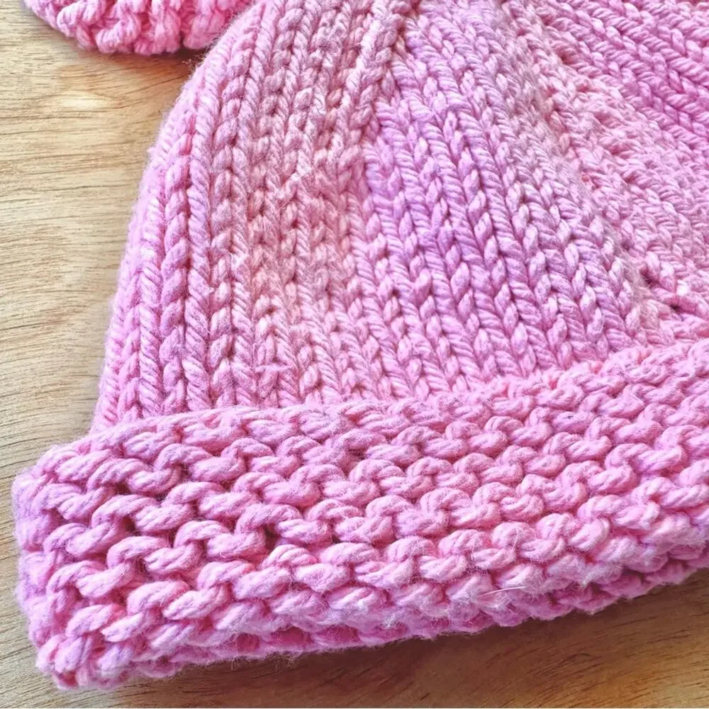 Handmade Pink Bunny Ear Baby Knit Hat | Easter Photo Prop